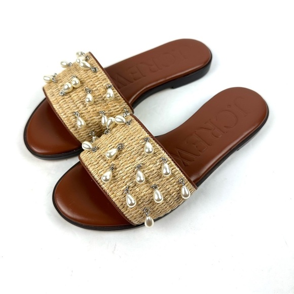 J Crew Georgina Sandals Faux Raffia Woven Pearl Charms BX906 Brand New - Picture 1 of 8